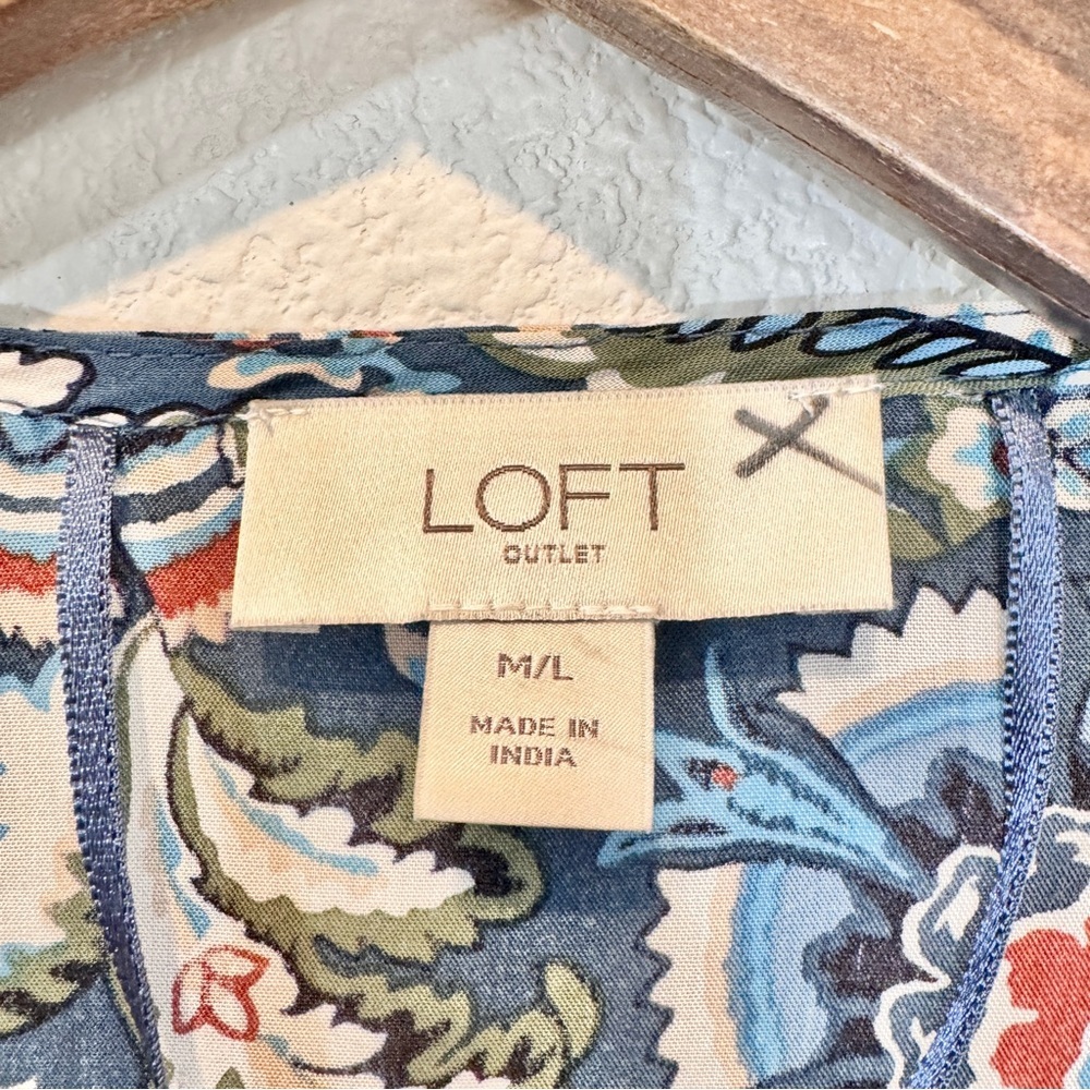 Boho Paisley Midi Duster Kimono Cottagecore Floral Open Front Cardigan M L Loft - Picture 3 of 7